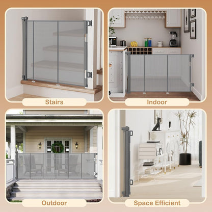 SMONTER Extra Wide Retractable Dog Gates, Mesh Baby Gate with Support Rods Extend to 118" Wide 33" Tall, Portable Safety Retractable Gate for Stairs, Indoor/Outdoor, Black