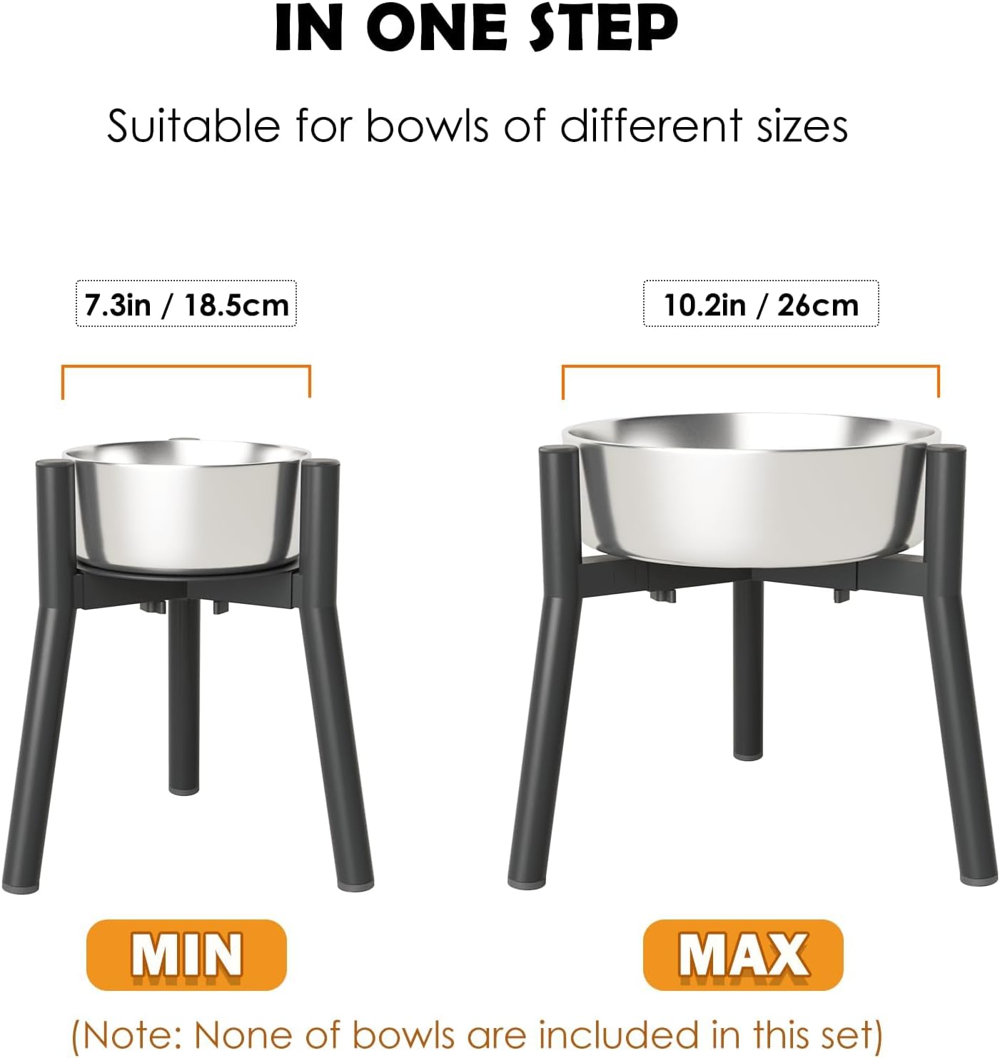 SHAINFUN Raised Dog Bowl Stand for Large Dogs 11" Height Adjustable Width 7-10.6" Single Tall Elevated Dog Bowls Stand, Food & Water Feeder Holder for Large Breeds (Bowl Not Included)