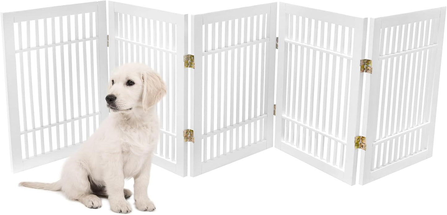 Urnporium Freestanding Wooden Dog Gate for Doorways – Foldable Acacia Wood Pet Gate, No Drill Portable Indoor/Outdoor Puppy Fence Barrier (White Pet Gate, 3 Panel 24" Tall)