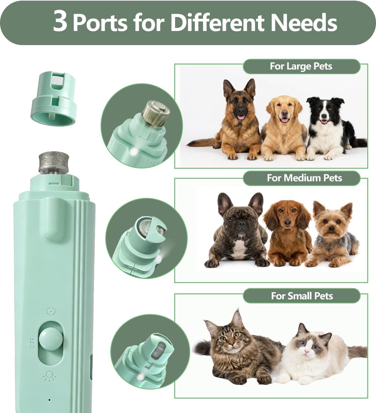 2-in-1 Dog Nail Clipper & Nail Grinder with 2 LED Lights Splash Guard for Large Medium Small Cats Dogs Pets Paw Trimmer Claw Grinders USB Rechargeable White