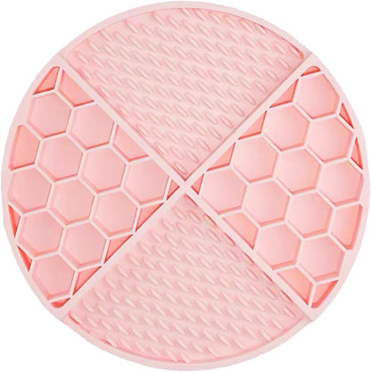 Lick Mat for Dogs, Puppies & Cats - Easy-Clean Slow Feeder Pad, Small Round Rubber Suction Mat, Honeycomb Texture, Pink, for Bathing Grooming & Anxiety Relief