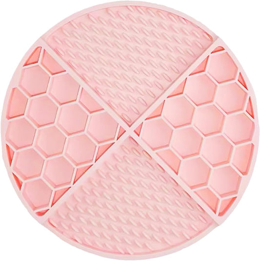 Lick Mat for Dogs, Puppies & Cats - Easy-Clean Slow Feeder Pad, Small Round Rubber Suction Mat, Honeycomb Texture, Pink, for Bathing Grooming & Anxiety Relief