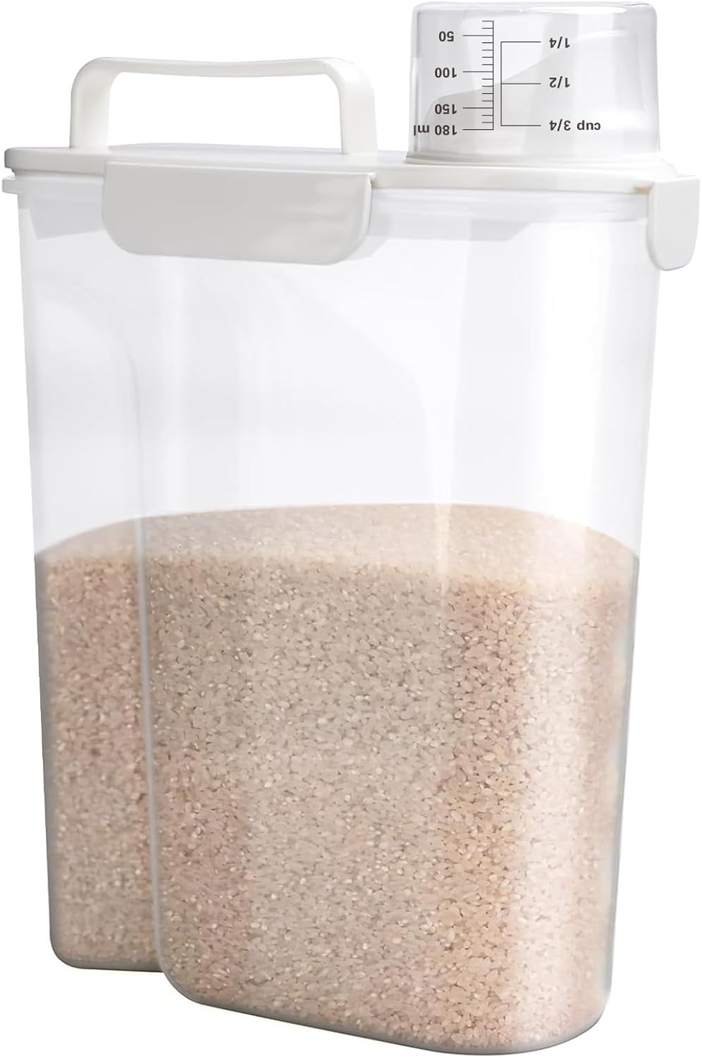 Viretec Rice Airtight Storage Container, 3 to 5Lbs Cereal Dry Food Flour Bin, Pet Dog Cat Food Dispenser with Measuring Cup, BPA Free Clear Plastic Kitchen and Pantry Organization Bin for Sugar