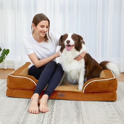 Comfort Expression Orthopedic Dog Bed for Extra Large Dogs 42x30 Inch, Waterproof Egg Crate Foam XL Pet Bed with Removable Bolsters, Dog Couch with Washable Cover & Non-Slip Bottom, Grey - Colors A