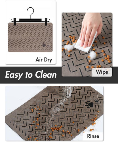 MontVoo Dog Food Mat-Pet Feeding Mat for Food and Water-No Stains Quick Dry Dispenser Cat Bowl Mat for Messy Drinkers(12"x19" Dark Grey)