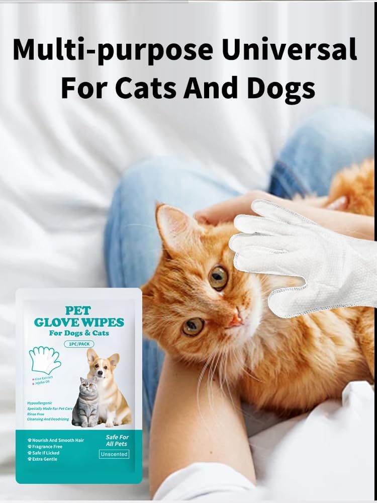 Dog Glove Wipes for Paws, Butt, Ears & Eyes - Pet Cleaning Wipes After Walk, Potty & Grooming | Extra Large Thick Rinse-Free for Dogs & Cats | Hypoallergenic Fragrance-Free for On-the-Go & Camping
