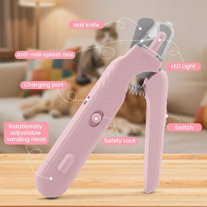 2-in-1 Dog Nail Grinder & Dog Nail Clippers Trimmers, Dogs Trimmer with LED Light + Splash Guard + Storage Case, Pet Claw Clippers for Dogs Cats, USB Rechargeable (White)