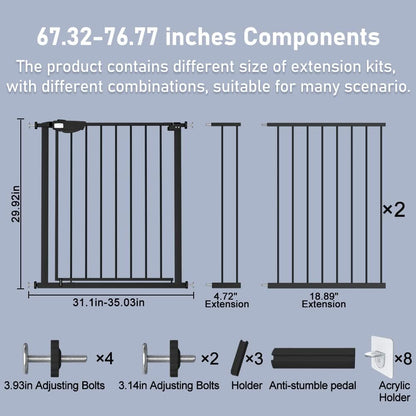 DEARBB Triple Lock Baby Gate for Stairs Doorways and House 31" to 86" Extra Wide Pressure Mounted Easy Walk Through Auto Close Safety Pet Gate White 49.21-67.32"