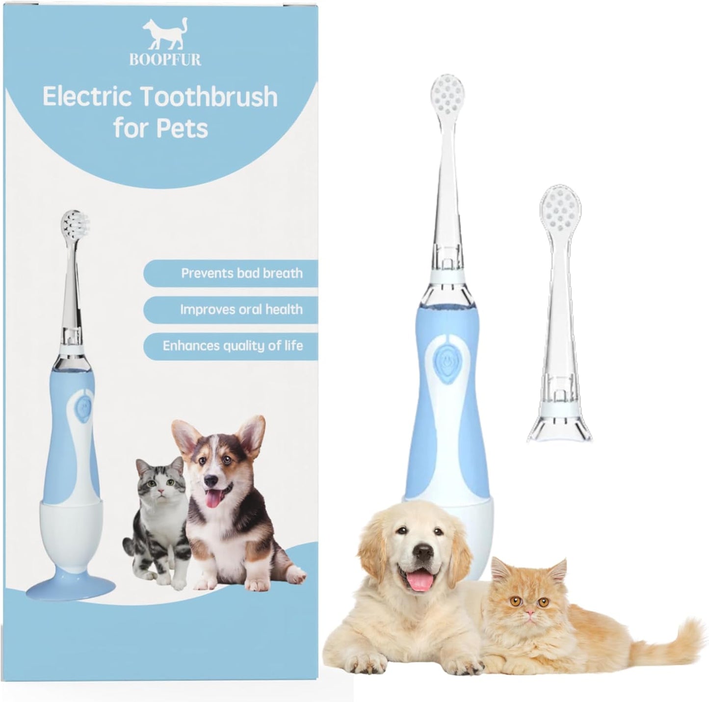 Generic Pet Electric Toothbrush for Dogs and Cats with LED Light & Soft Bristles, Blue/White