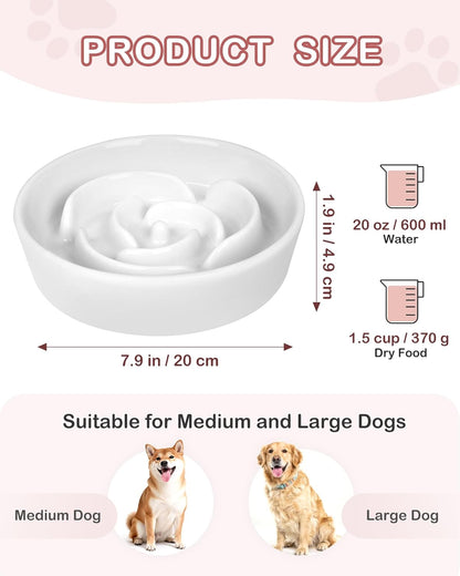 TRUVIC Ceramic Slow Feeder Dog Bowls Small Breed, 0.6 Cup Slow Feeder Cat Bowls for Fast Eaters, Ceramic Dog Food Dish no Black Chin, Puzzle Bowl for Small Dogs and Cats, White