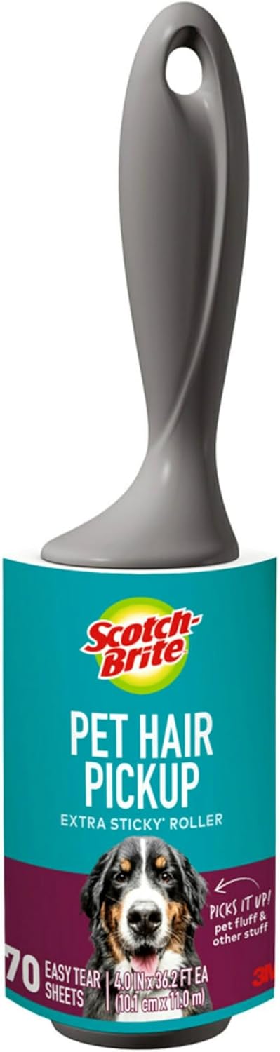 Scotch-Brite Pet Hair Pickup Extra Sticky Lint Roller, Designed for Removing Fur + Fluff on Couches, Clothes, Dog and Cat Beds, & More, 2 Pack, 140 Easy - Tear Adhesive Sheets Total