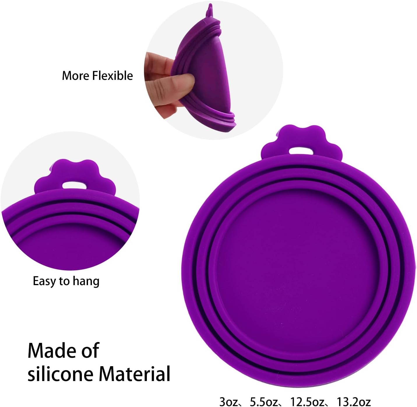 PINE & LINEN 4 Pcs 2.5inch Durable Pet Can Lids, Silicone Small Pet Can Covers Waterproof Cat Food Cans Lids for 3 oz Cat Food Cans（Yellow+Red+Pink+Blue）