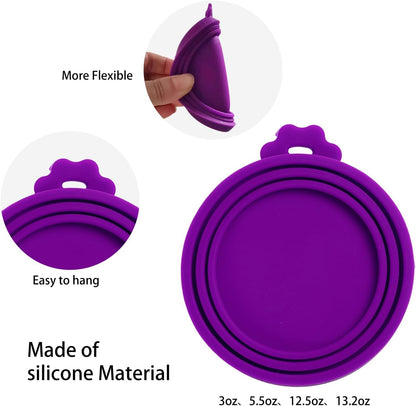 PINE & LINEN 4 Pcs 2.5inch Durable Pet Can Lids, Silicone Small Pet Can Covers Waterproof Cat Food Cans Lids for 3 oz Cat Food Cans（Yellow+Red+Pink+Blue）