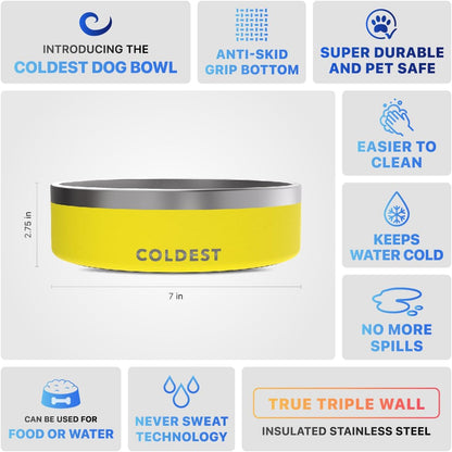 Coldest Dog Bowl - Anti Rust Metal, Non Slip, 3 Layers Insulated Stainless Steel Dog Bowls - Spill Proof & Heavy Duty - Water Bowl for Dogs, Cats & Pets, Dish Washer Safe (21 oz, Stealth Black)