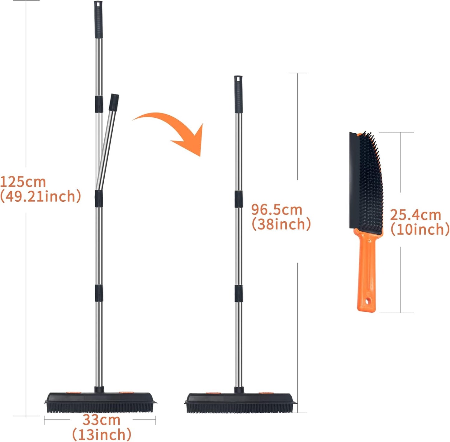 Rubber Broom and Pet Hair Removal Brush Set for Carpet, Fur Remover Broom with Squeegee for Wooden Floor, Detailing Lint Remover Brush for Pet Dog Cat Hair Car Interior