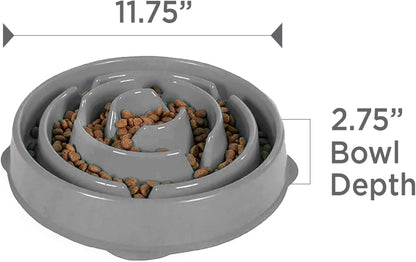 Outward Hound Fun Feeder Slo Bowl – Large 4‑Cup Capacity, Slow Feeding, Medium to Large Dogs, Non‑Slip, Blue, Notch Pattern
