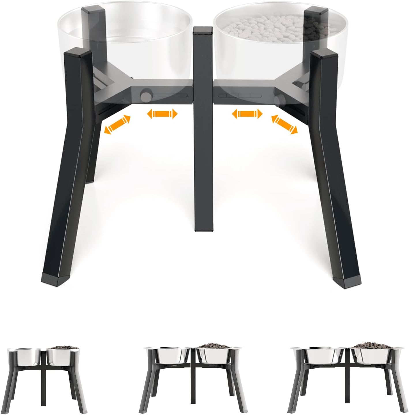 Dog Bowl Stand for Medium Large Dogs, Adjustable Width Elevated Dog Bowls 7-10.6", Raised Dog Food Water Bowls, 11 inch Tall Single Holder, Black,Bowl Not Included