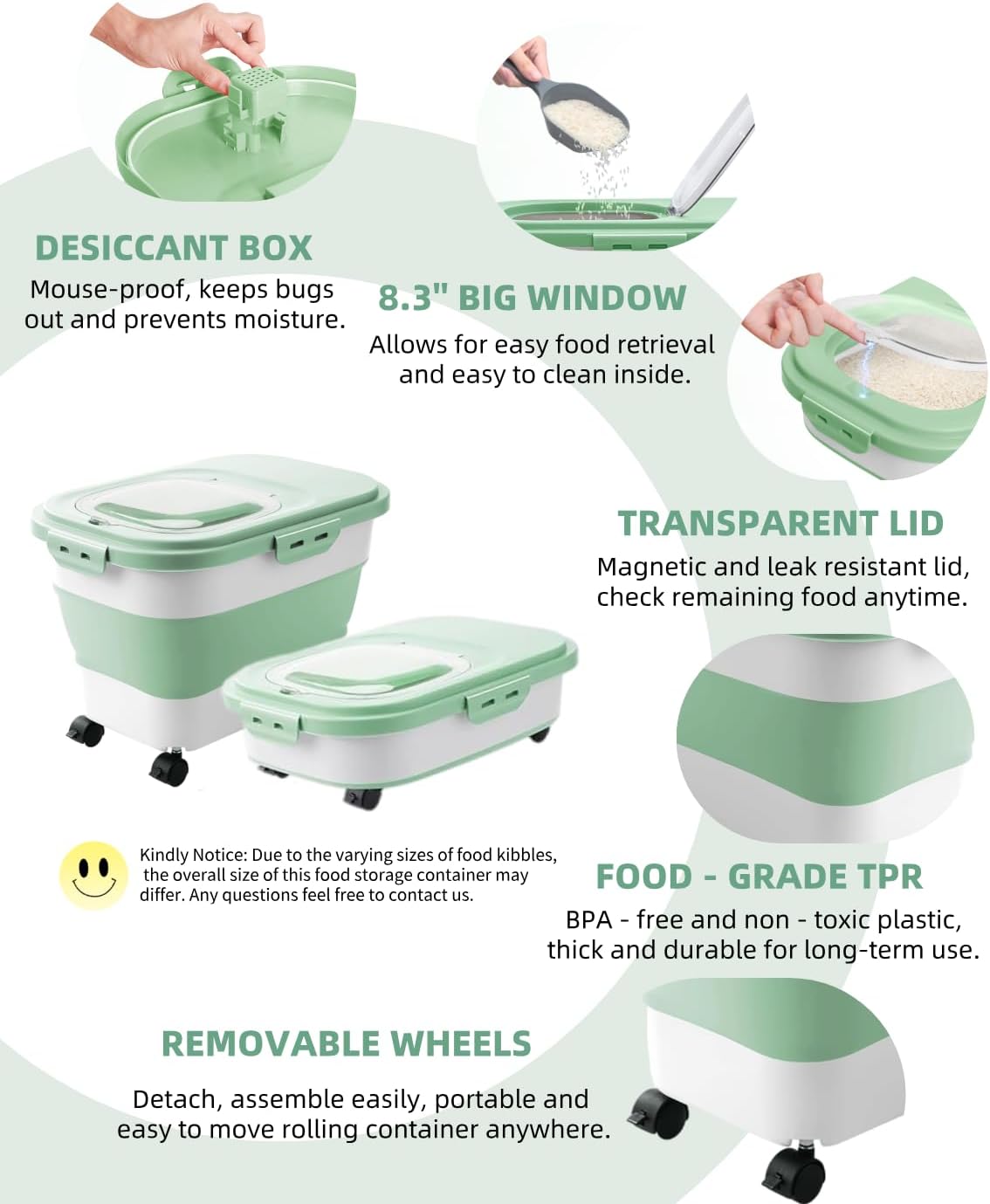 20-23 Lbs Dog Food Storage Container - Collapsible Dog Food Container with Attachable Casters and Scoop,Travel Silicone Bowl, Pet Food Storage Containers to Keep Dry Food Fresh,Easy to Move