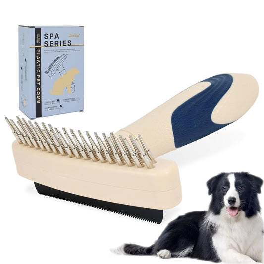 2-in-1 Dog Grooming&Undercoat Rake Comb Double-Row Flexible Dog Dematting Rake with Stainless Steel Deshedding Comb Pet Grooming Tool for Dogs and Cats Gentle Remove Loose Hair Knots Tangles