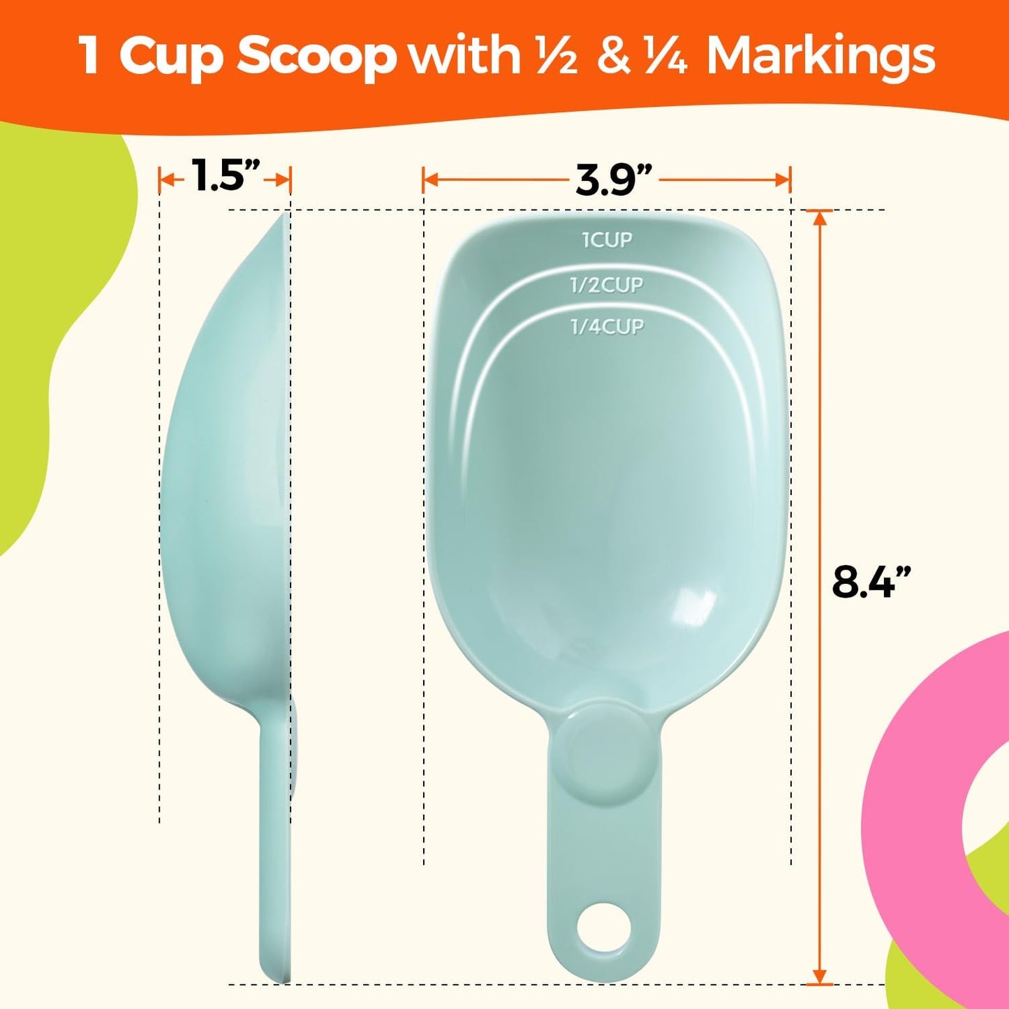 Dog Food Scoop 1 Cup, One Cup Measuring Cup, Food-Grade Melamine Pet Food Scoop, Durable 1 Cup Scoop with Precise Markings, BPA-Free & Dishwasher Safe (White, 8oz)