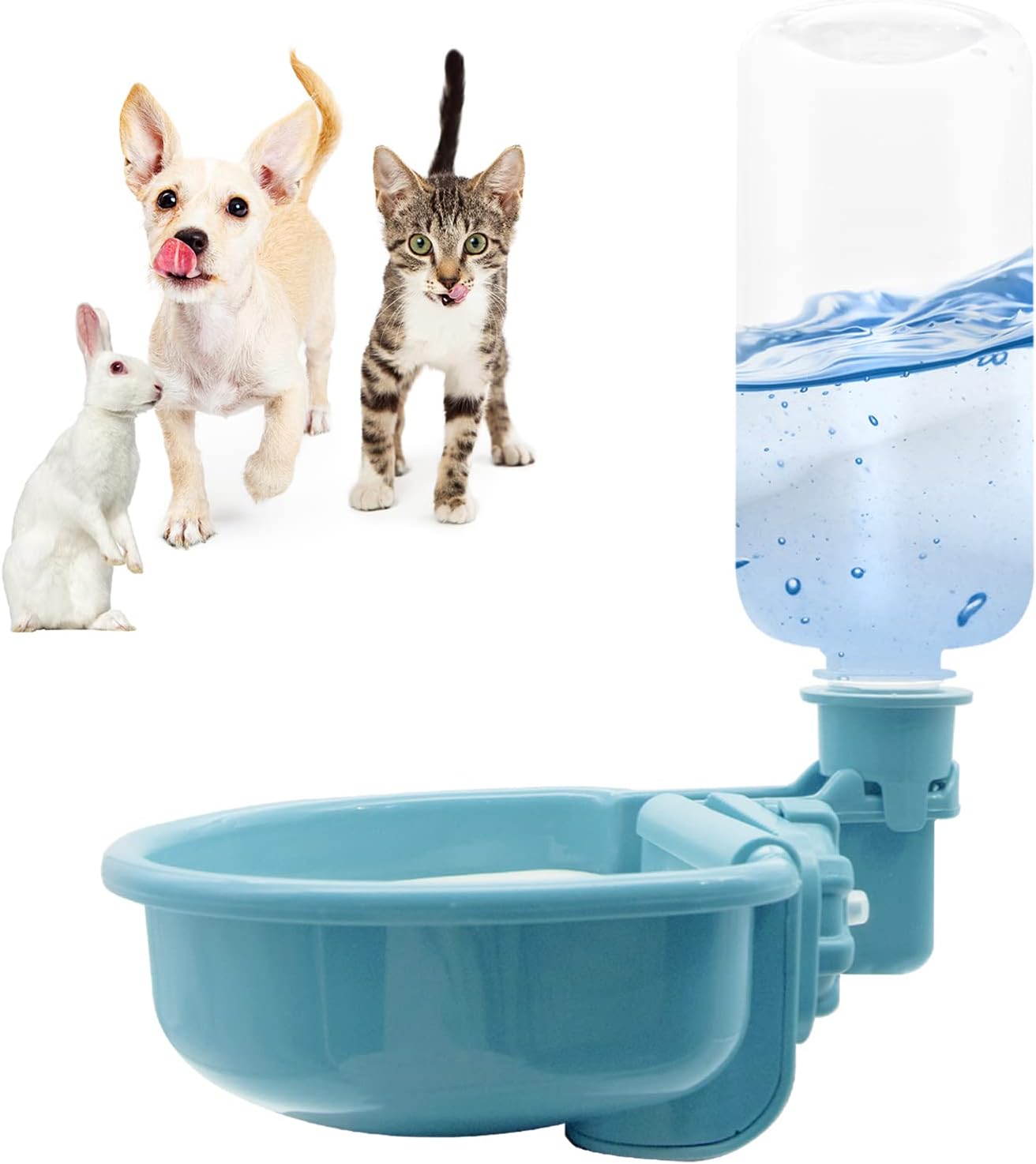 VANNON 16oz Pet Water Bottle, Gravity Dog Water Bowl Dispenser for Cage, Anti-Overflow Water Dispenser for Small Dogs, Cats, Rabbits and Other Small Animals, BPA Free, Grey