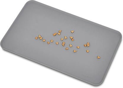 Amazon Basics Waterproof Non-Slip Silicone Pet Feeding Mat with Raised Edges for Food and Water Bowls, Easy to Clean Pet Placemat to Protect Floors, 18.5" x 11.5", Black