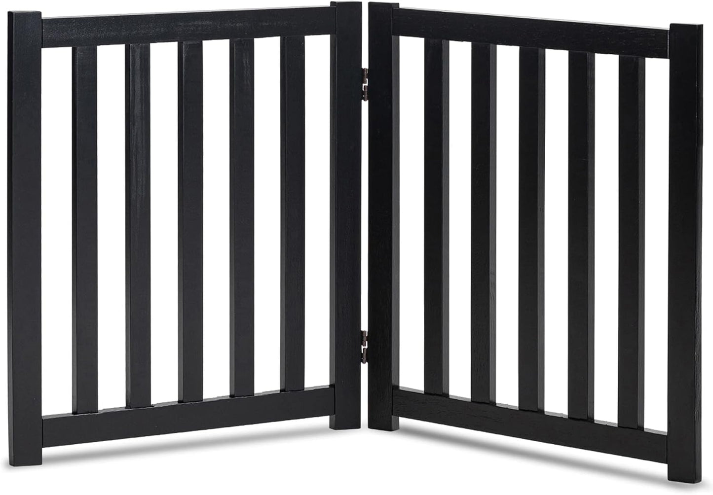 LZRS 2-Panel Wooden Free Standing Foldable Dog Gate Indoor – Solid Hardwood 24" High, Step-Over Safety Pet Gate for Doorways, Stairs & Small Spaces - Indoor Use, White