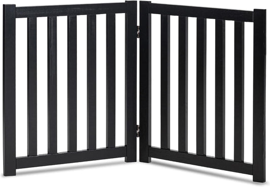 LZRS 2-Panel Wooden Free Standing Foldable Dog Gate Indoor – Solid Hardwood 24" High, Step-Over Safety Pet Gate for Doorways, Stairs & Small Spaces - Indoor Use, White