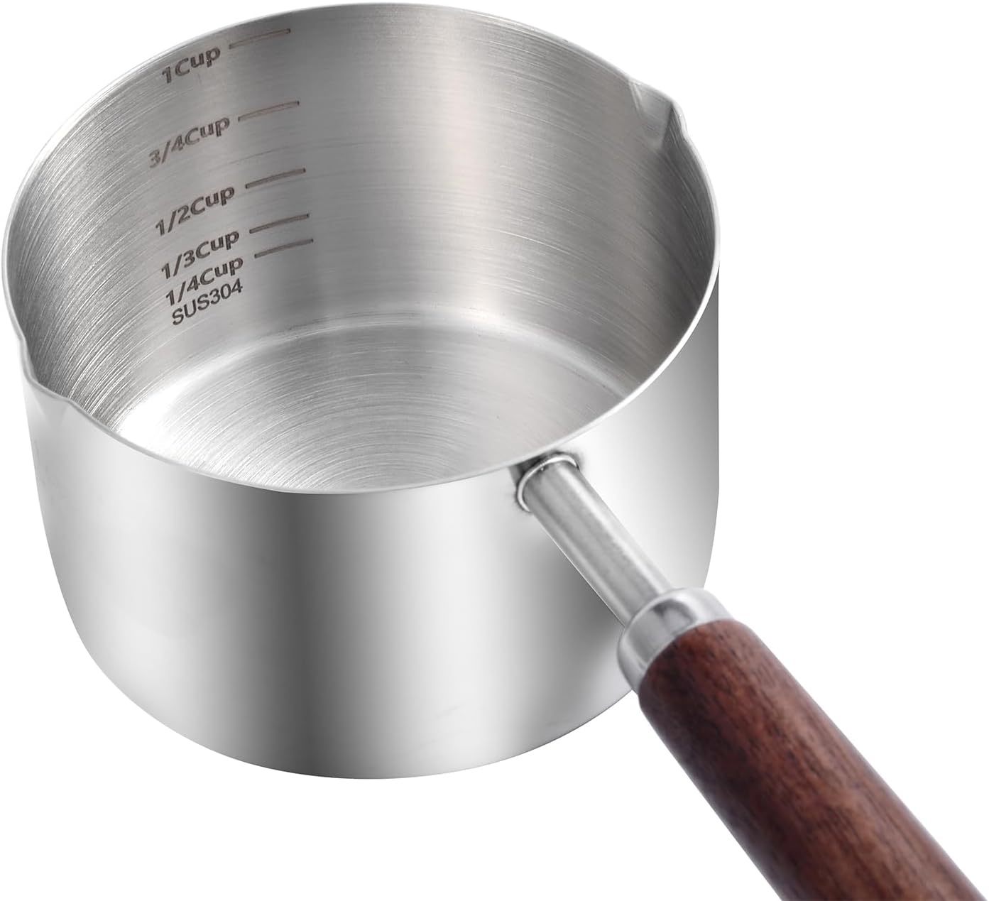 Kichwit Dog Food Scoop, 1 Cup and 1/2 Cup, 304 Stainless Steel Pet Food Scoop Measuring Cup with Wooden Handle, Set of 2
