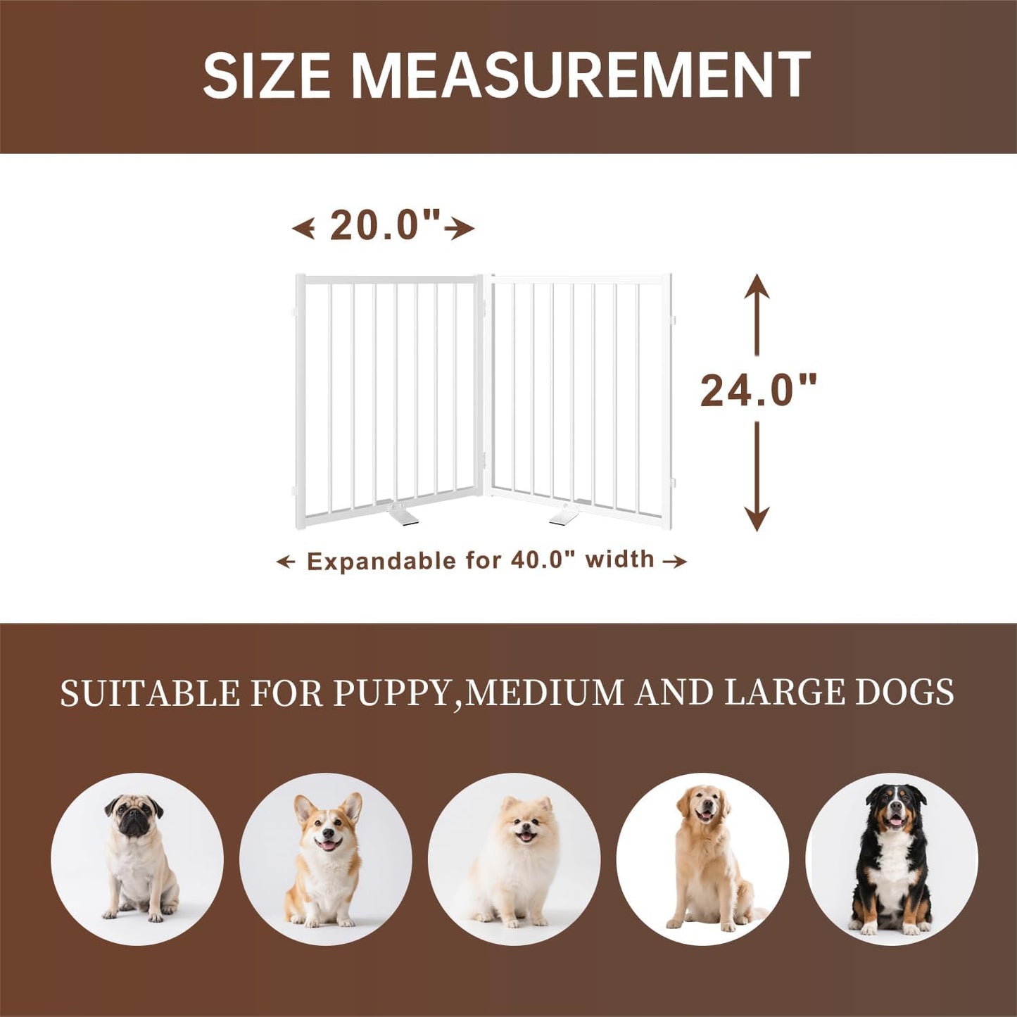 4 Panels Full Metal Freestanding Dog Gates with Door, 80” W x 32” H Folding Pet Gate Fence with Support Feet for Indoor,Stairs, Hallways and Doorways(Black)