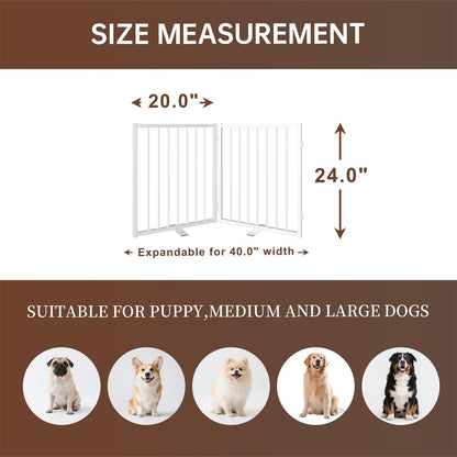 4 Panels Full Metal Freestanding Dog Gates with Door, 80” W x 32” H Folding Pet Gate Fence with Support Feet for Indoor,Stairs, Hallways and Doorways(Black)