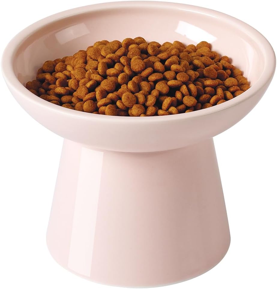 LoeJan Elevated Cat Food and Water Bowls Set, Extra Wide and Raised Ceramic Bowls, Anti-Vomit Whisker-Free Pressure Cat Feeder for Kittens to Adult Cats and Small Dogs (White, Water Bowl)
