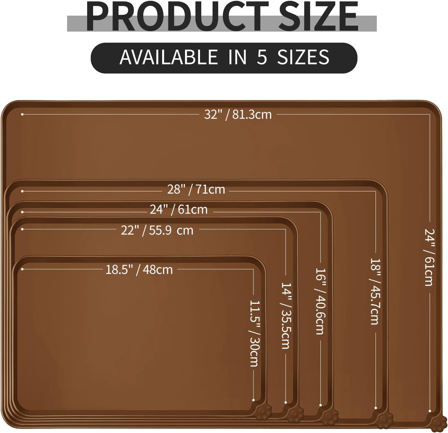 Reopet Waterproof Pet Feeding Mat, Non-Slip Silicone Placemats for Dog Cat Food and Water Bowl, High Raised Edges to Prevent Spills and Protect Floors