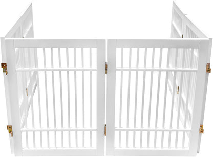Urnporium Freestanding Wooden Dog Gate for Doorways – Foldable Acacia Wood Pet Gate, No Drill Portable Indoor/Outdoor Puppy Fence Barrier (White Pet Gate, 3 Panel 24" Tall)