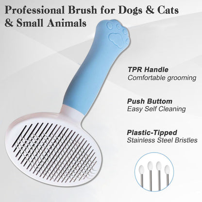 Pet Self Cleaning Slicker Brush-Shedding Slicker Brush for Dogs & Cats & Haired Small Pets, Suitable Short, Medium, and Long for Shedding & Haired Pets- Comfortable Grooming (pink)