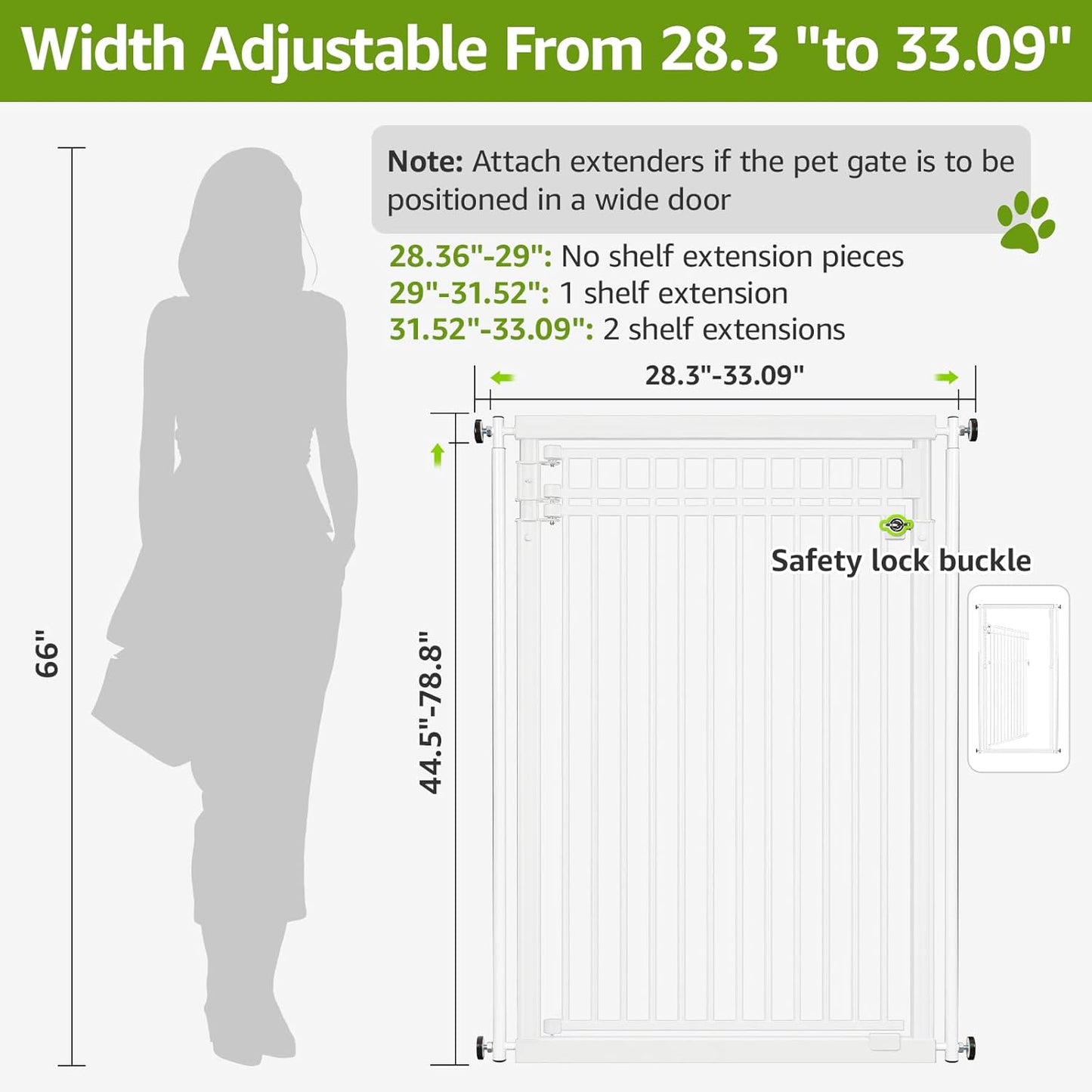 78.8" Extra Tall Cat Gate, 28.3-33" Wide Safety Metal Cat Door, Pressure Mounted Easy Walk Through Pet Gate with Door for Stairs, Doorways (Black)