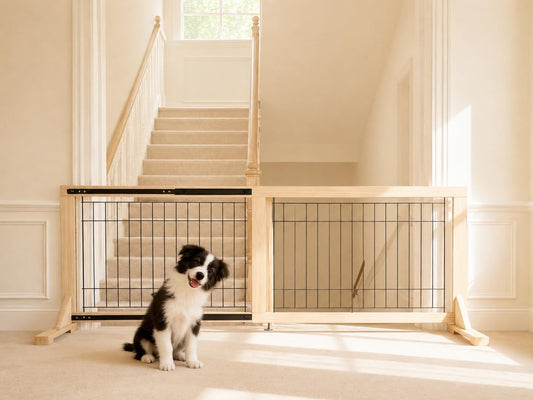 Extra Wide Freestanding Dog Gate, Adjustable Width 31.5"–61", 19.7" Tall Indoor Pet Gate for Kitchen, Living Room & Stairs, Wooden Metal Frame No-Drill Pet Barrier
