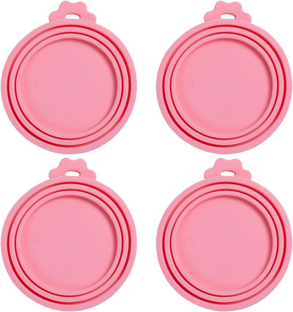PINE & LINEN 4 Pcs 2.5inch Durable Pet Can Lids, Silicone Small Pet Can Covers Waterproof Cat Food Cans Lids for 3 oz Cat Food Cans（Yellow+Red+Pink+Blue）