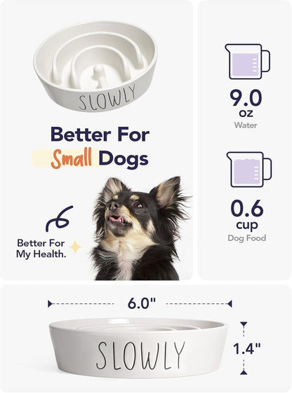 Slow Feeder Dog Bowl - 1.5 Cups Ceramic Puzzle Feeder for Small & Medium Breeds, Maze Design Bowl for Puppy & Fast Eaters, White Pet Dish to Control Eating Speed