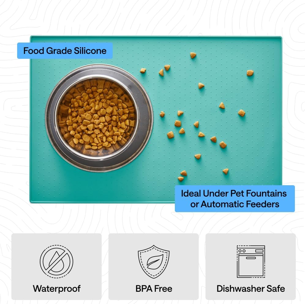 GORILLA GRIP 100% Waterproof Raised Edge BPA Free Silicone Pet Feeding Mat, Dog Cat Food Mats Contain Spills Protects Floors, Placemats for Cats and Dogs Water Bowl, 18.5x11.5, Gray