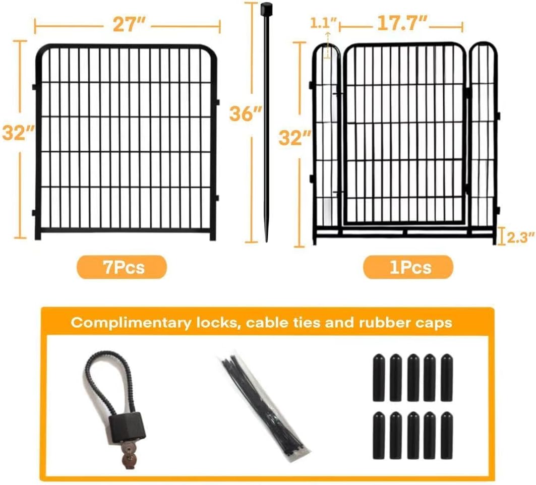Getlay 36 in(H) Garden Fence, Wide Gate Low Threshold, 10 Panels Total 22.1 Ft(L) Heavy Duty Iron Animal Barrier Fence for Yard,Suitable for Indoor Or Outdoor Dog Fencing,Garden Border Fence