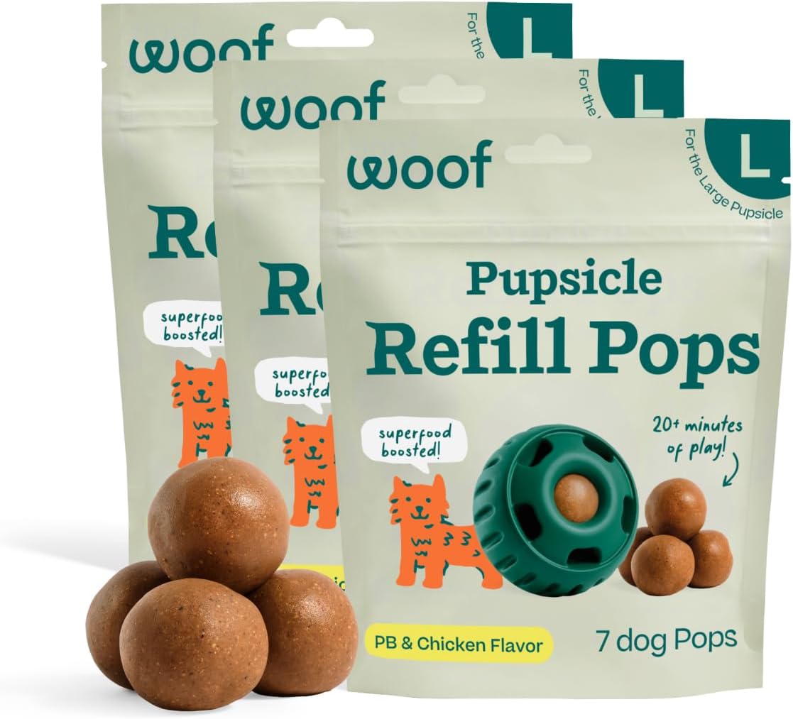 WOOF Pupsicle Refill Pops - Low-Mess Dog Snacks - with Peanut Butter and Beef - Dog Treats - Long Lasting - Large Pops - 7 Count