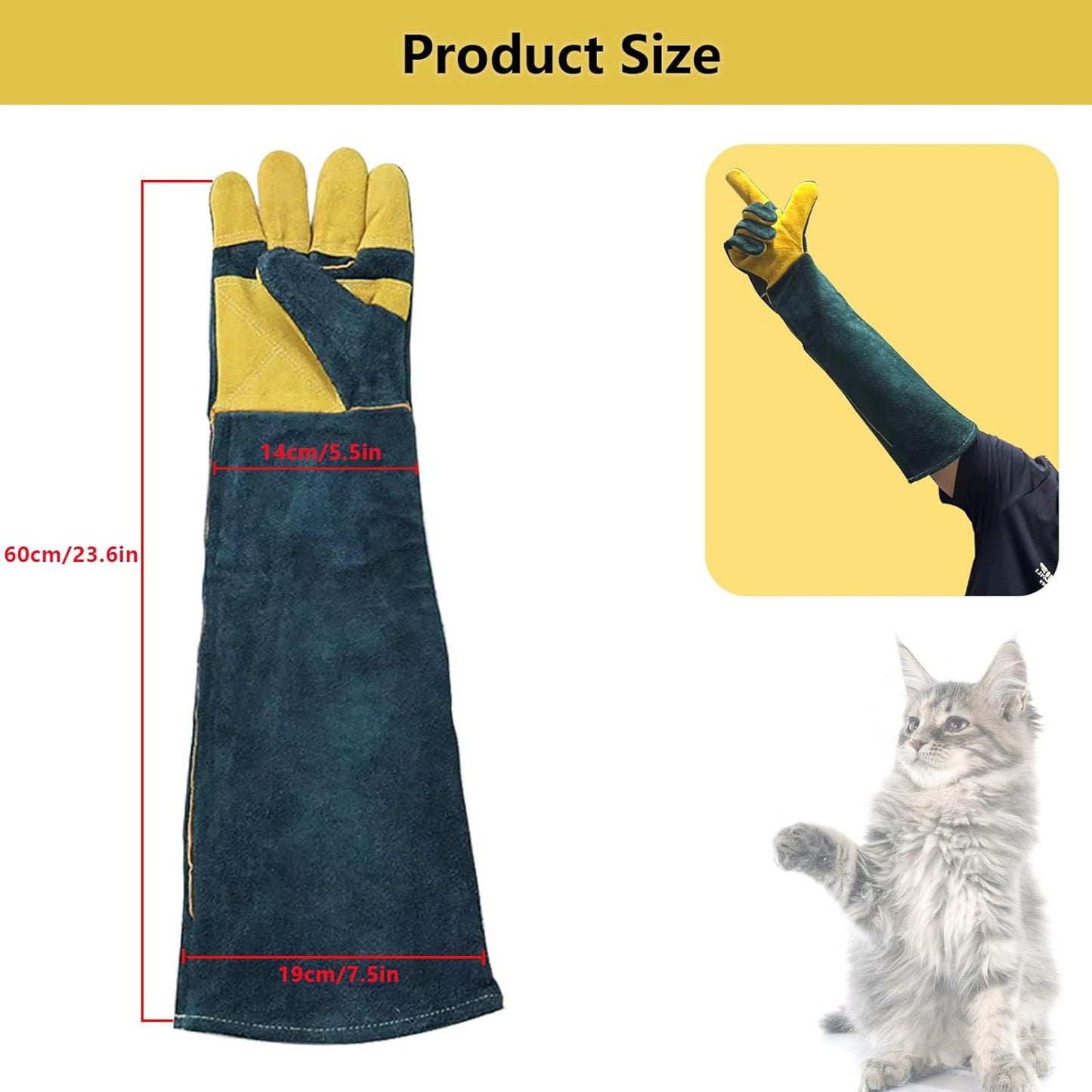 Animal Handling Gloves - 60CM Durable Bite & Scratch Resistant Gloves for Bathing, Grooming, Welding, Handling Dogs, Cats, Birds, Snakes, Parrots, Lizards, Reptiles