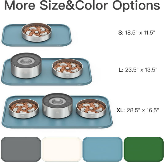 Pet Feeding Mat [Warped Resistant Raised Edge], Water-Proof Silicone Placement for Food Water Bowls, Anti-Slip Base Protect Floor, BPA-Free&Dishwasher-Safe [23.5x13.5inch Large, Gray]