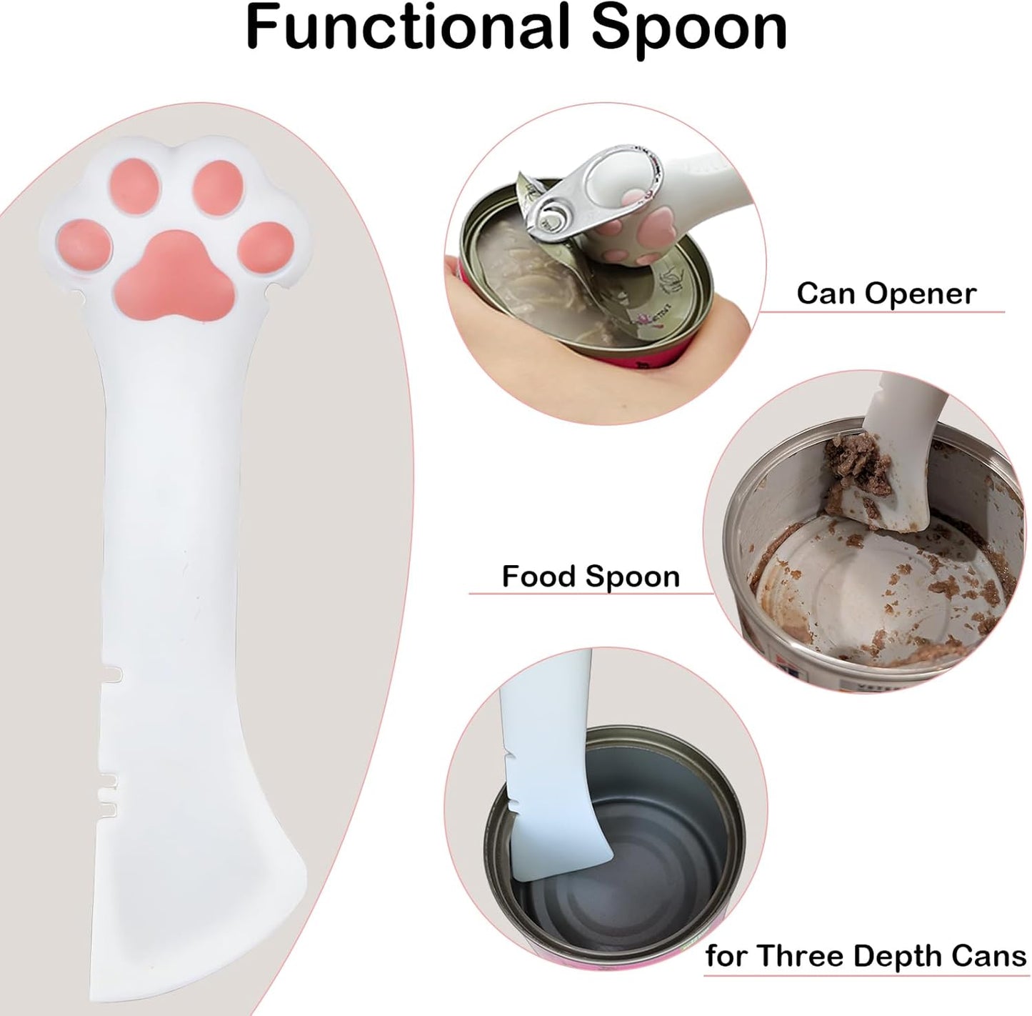 Cat Food Can Covers Lids & White Spoon, Pink/Orange/Sky Blue Lids, Can Covers for Dog/Cat Food Cans, Fit 3 Standard Size Pet Food Cans, Spoon with Opener Paw & Mini Spatula