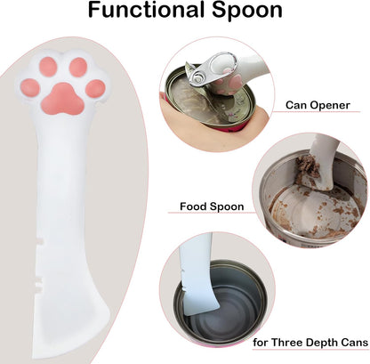 Cat Food Can Covers Lids & White Spoon, Pink/Orange/Sky Blue Lids, Can Covers for Dog/Cat Food Cans, Fit 3 Standard Size Pet Food Cans, Spoon with Opener Paw & Mini Spatula