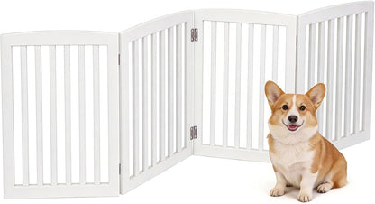 ZENY Freestanding Pet Gate for Dogs - 4 Panels Indoor Foldable Dog Fence for Stairs, Hallways, or Doorways - 82x24-Inch Freestanding Dog Gates, Brown