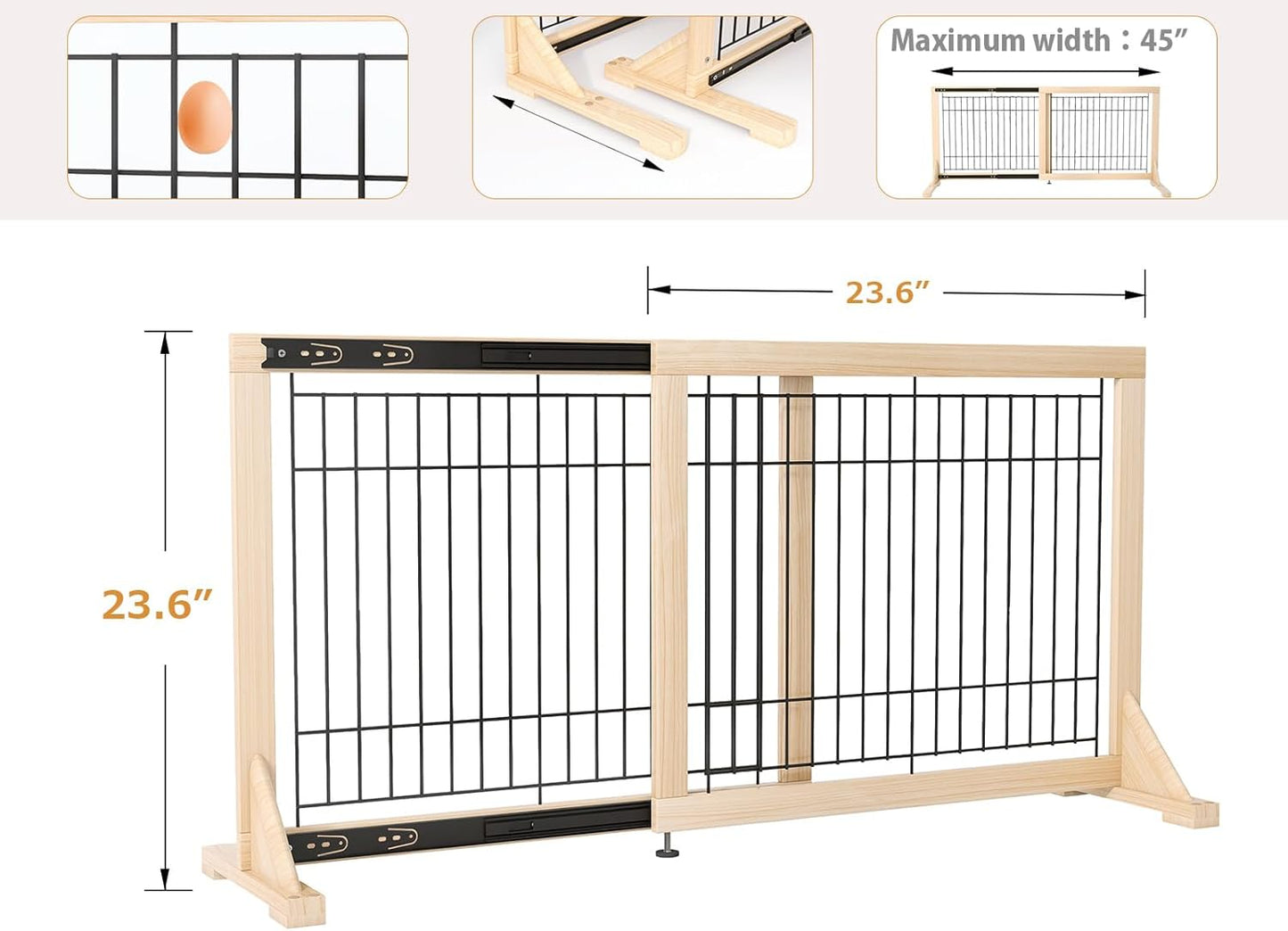 Extra Wide Freestanding Dog Gate, Adjustable Width 31.5"–61", 19.7" Tall Indoor Pet Gate for Kitchen, Living Room & Stairs, Wooden Metal Frame No-Drill Pet Barrier