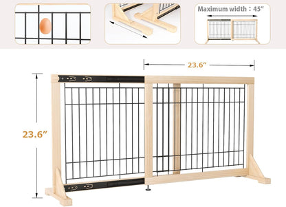 Extra Wide Freestanding Dog Gate, Adjustable Width 31.5"–61", 19.7" Tall Indoor Pet Gate for Kitchen, Living Room & Stairs, Wooden Metal Frame No-Drill Pet Barrier