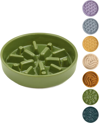 Ceramic Slow Feeder Dog Bowl, Maze Puzzle Non-Slip Silicone Base Stoneware Bowl for Small Medium Dogs, Heavy Duty Anti-Bloat Dog Food Bowl Dishwasher Safe – Apricot, Medium